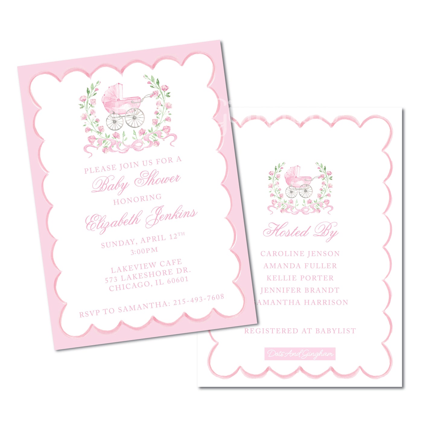 Watercolor Baby Carriage Floral Crest Invitation