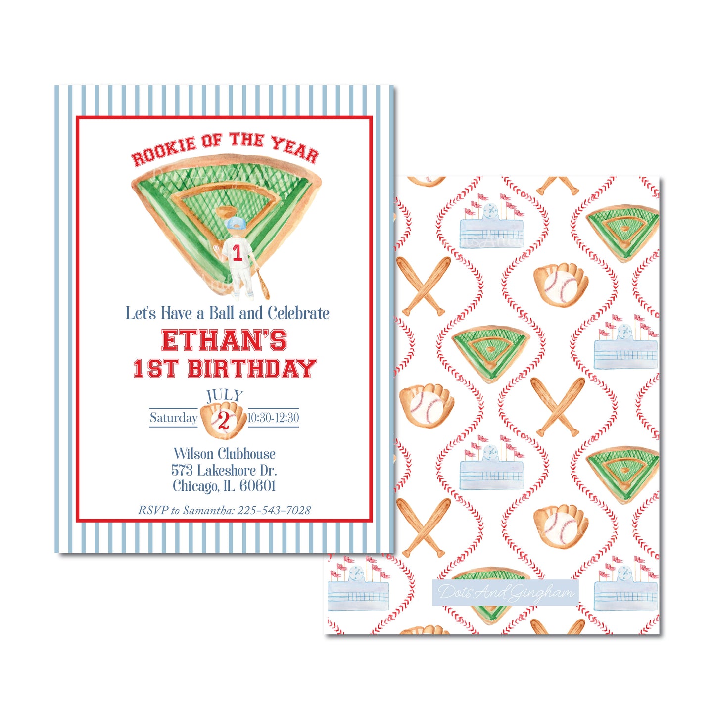 Watercolor Baseball Invitation, Baseball, Rookie of the Year, Baseball Field, Field of Dreams, Baseball Bat, Glove, Scoreboard, Take me out to the ball game