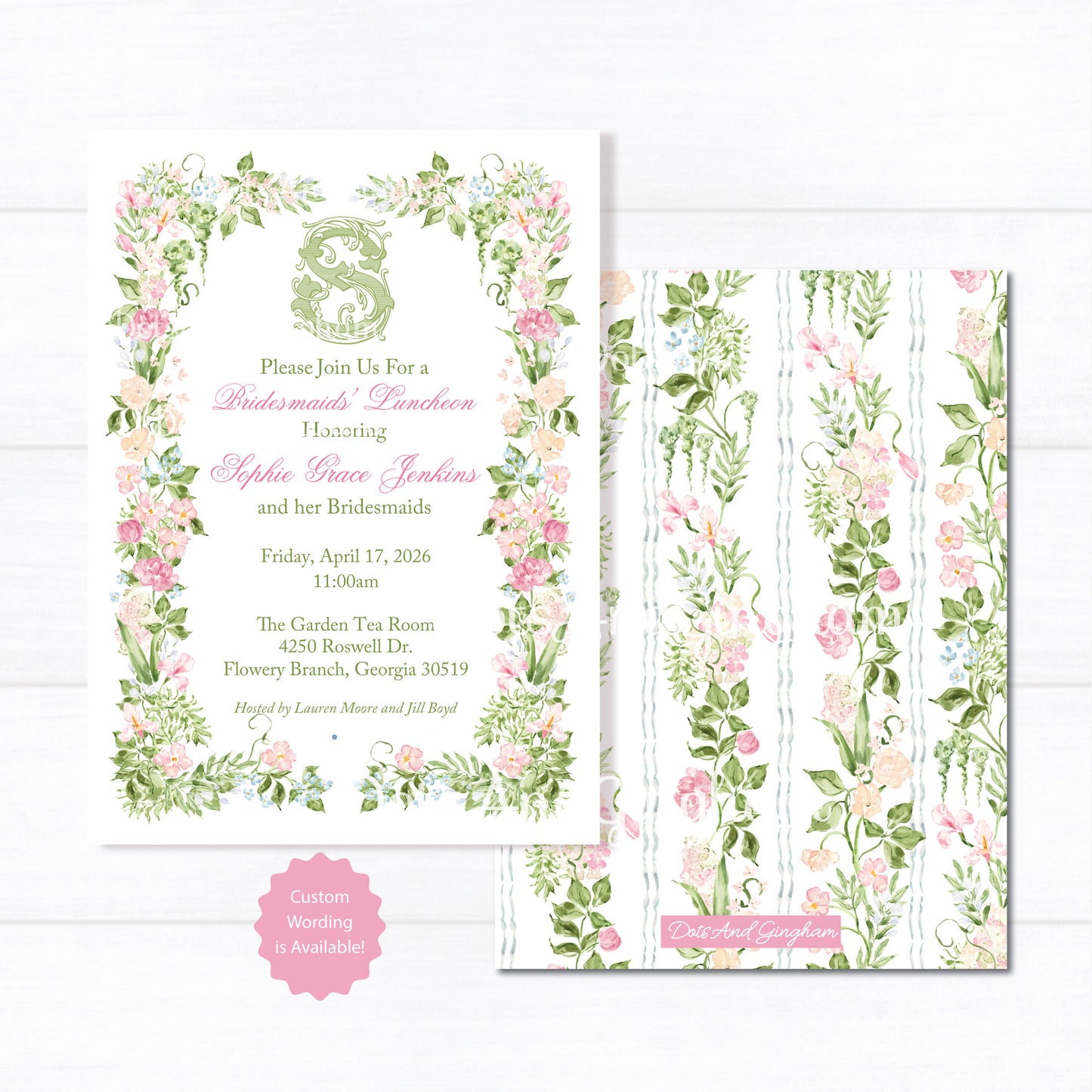 Spring Floral Bridal Luncheon Invitation - DotsAndGingham