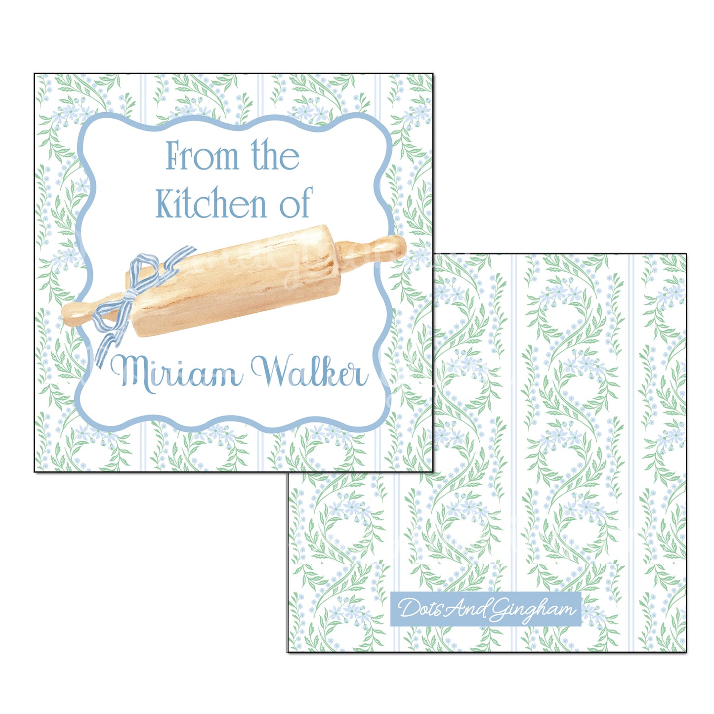 Watercolor Rolling Pin, Rolling Pin, From the Kitchen Of Tags, Grandmillenial Kitchen, Coastal Grandma, personalized Kitchen Stickers, Kitchen Tags