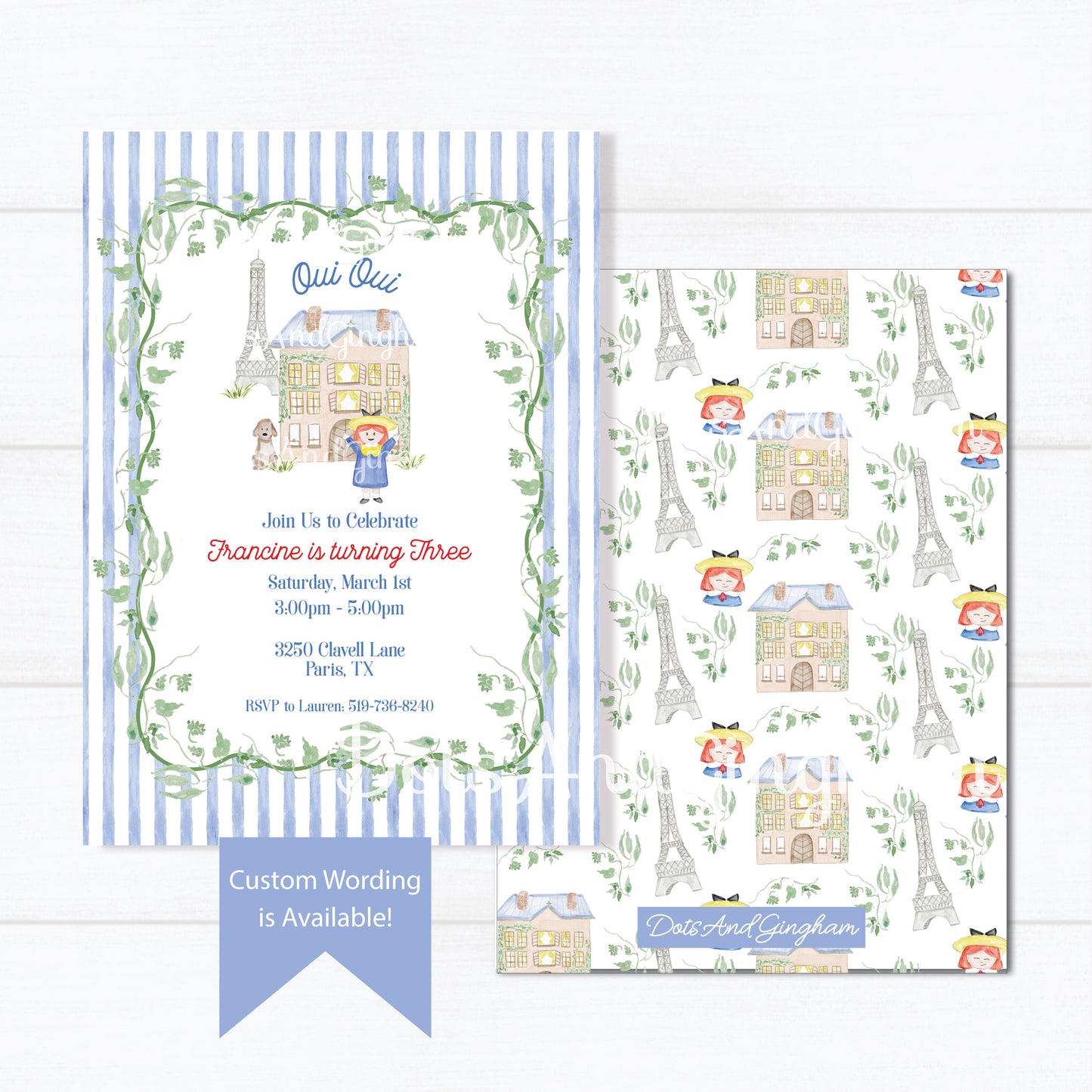 French Girl Invitation, Madeline Birthday Invitation