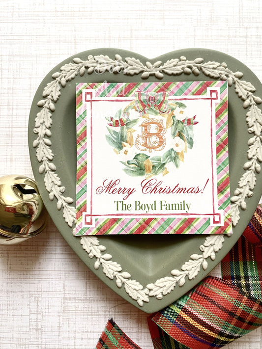 Magnolia Wreath Christmas Tags or Stickers