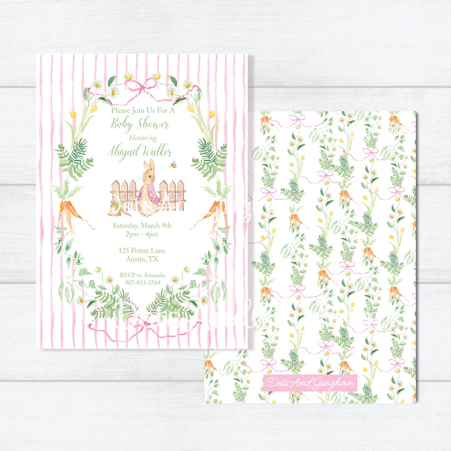 Watercolor Mopsy Peter Rabbit Baby Shower Invitation, Bunny Birthday Party