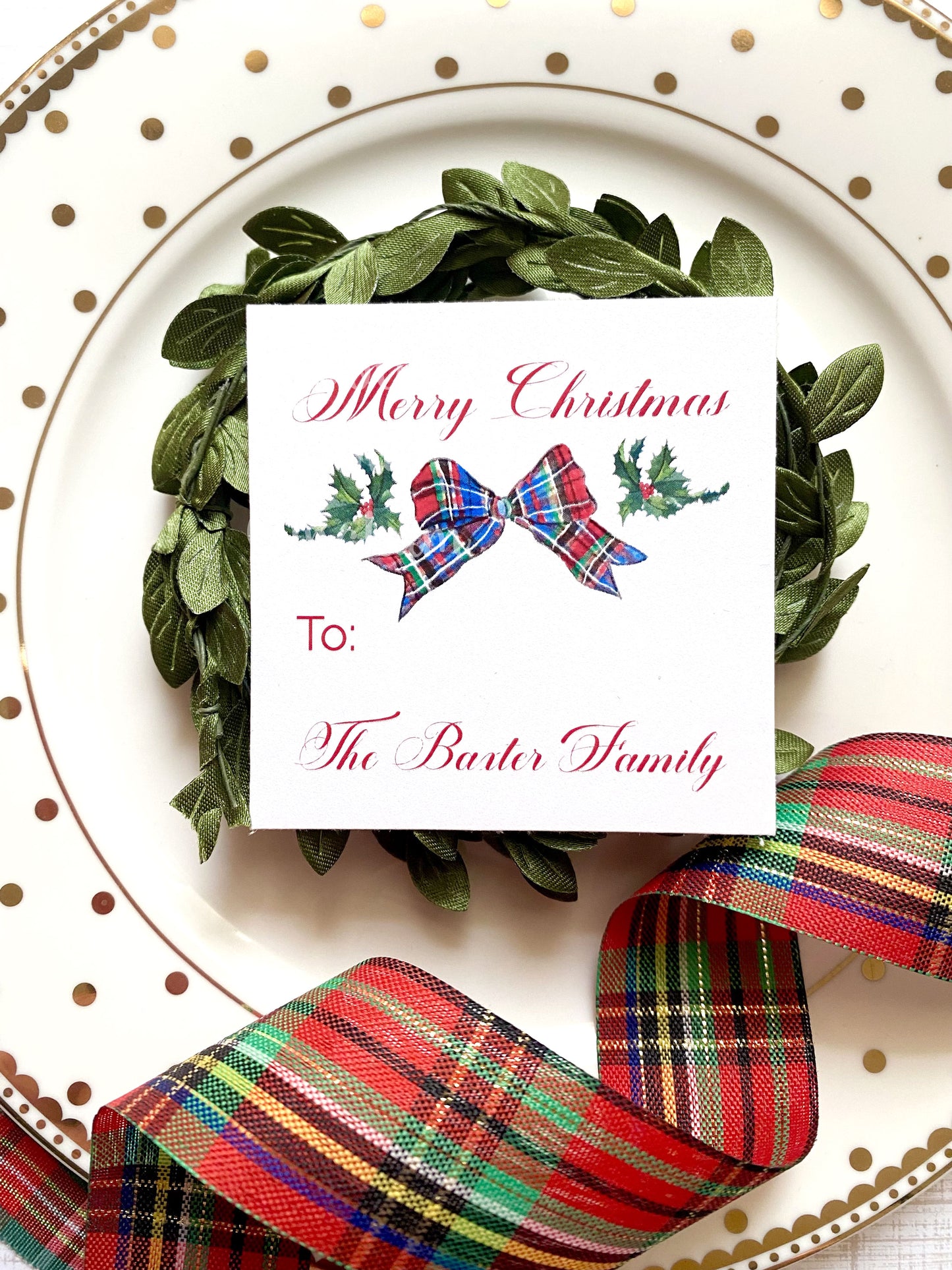 Plaid Bow Christmas Tags or Stickers - DotsAndGingham