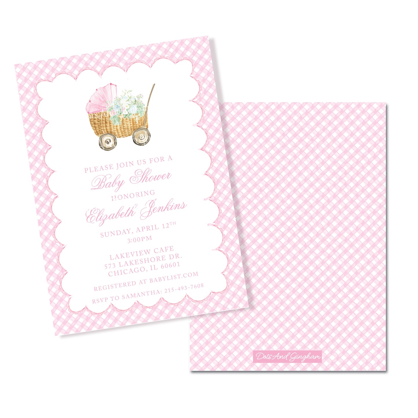 Watercolor Wicker Baby Carriage Floral Invitation