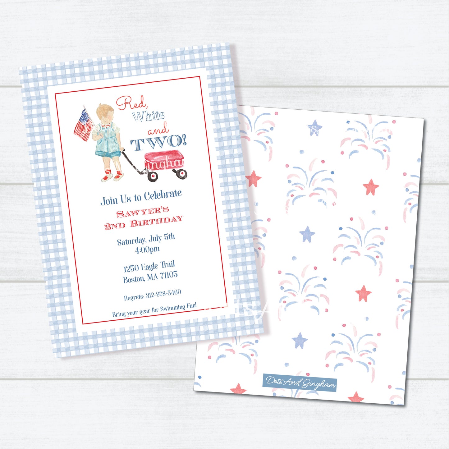 Patriotic Boy Red Wagon Invitation