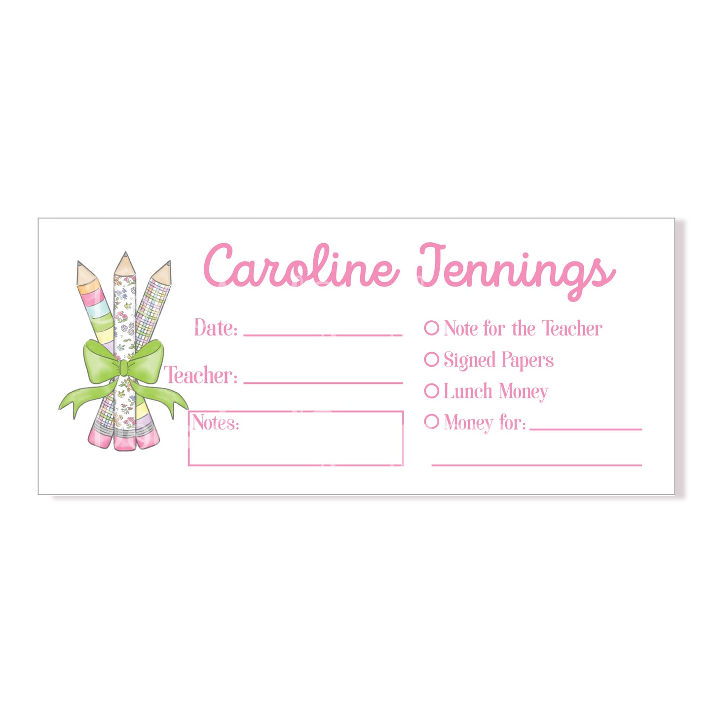 School Envelopes, School Communication Envelope, Pencils with Bows, School Form Envelope