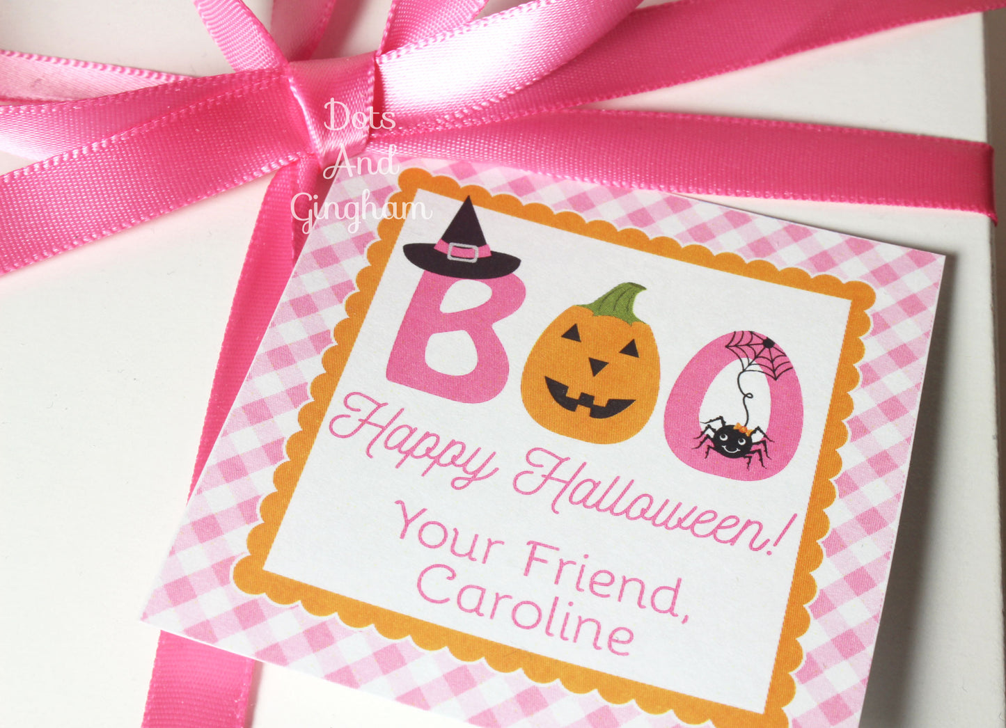 Halloween Boo Tags or Stickers - Pink - DotsAndGingham