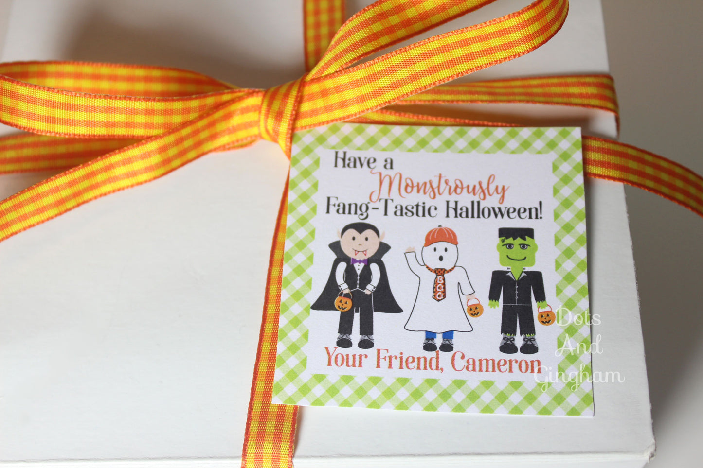 Boy Trick or Treaters Halloween Tags or Stickers - DotsAndGingham
