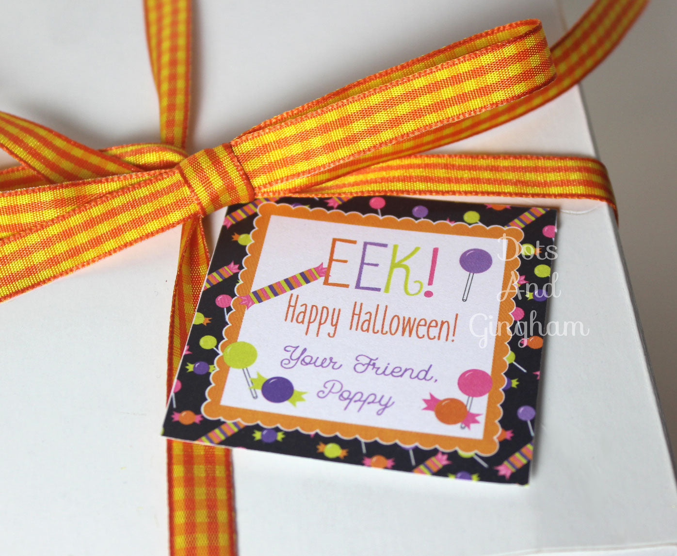 Halloween Candy EEK Tags or Stickers - DotsAndGingham