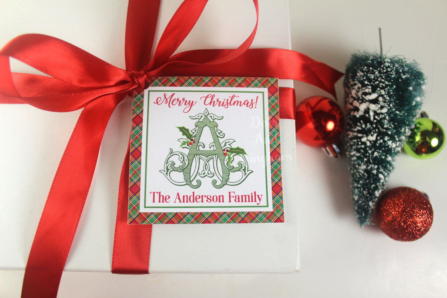 Christmas Holly & Berry Initial Gift Tag or Stickers