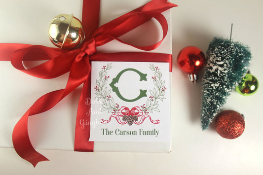 Christmas Greenery Crest Tags or Stickers
