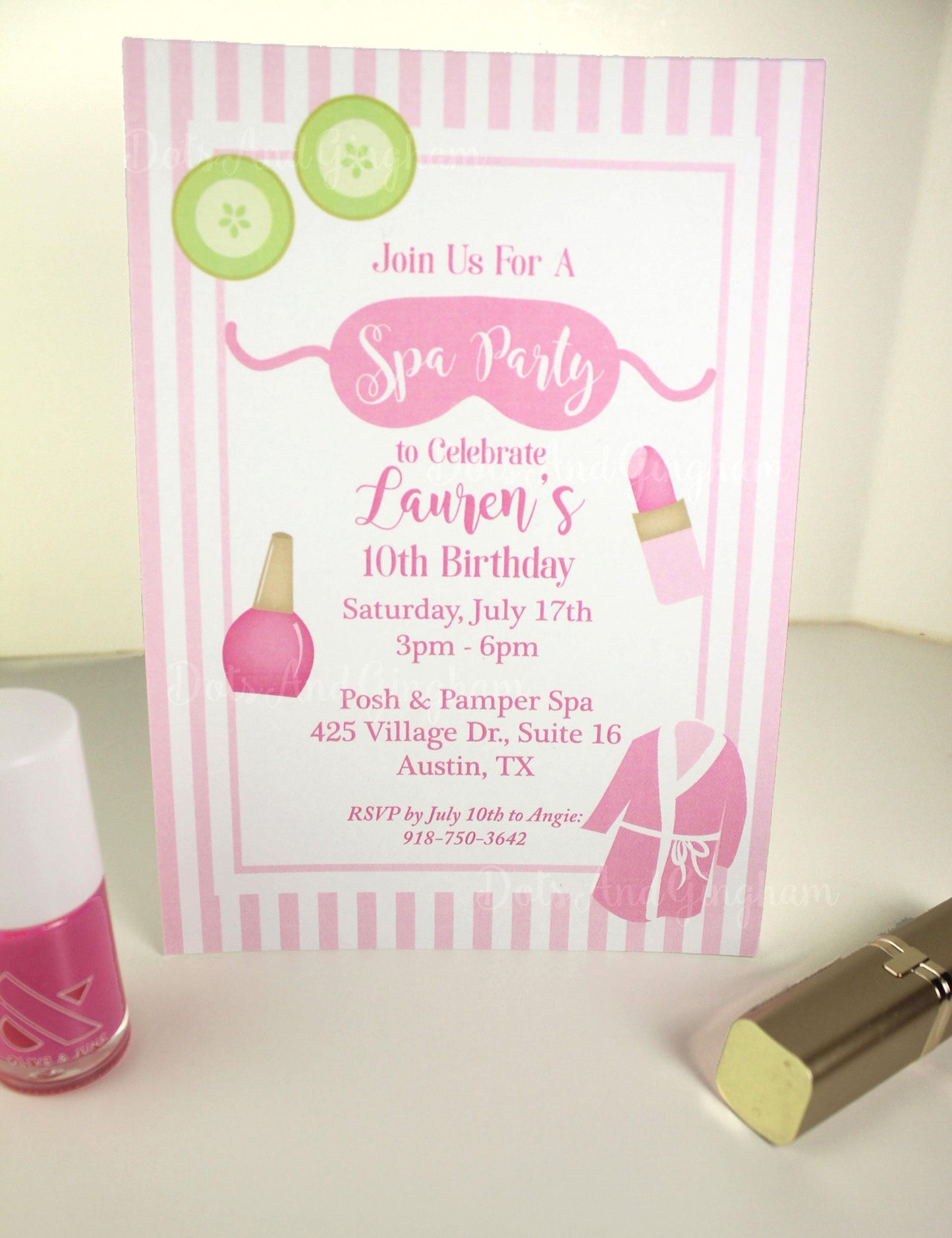Spa Birthday Party Invitation, Spa Party - DotsAndGingham