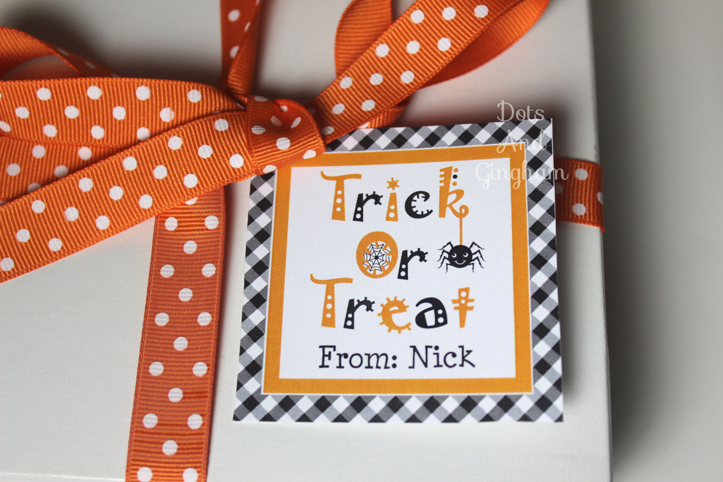Trick or Treat Halloween Tags or Stickers - DotsAndGingham