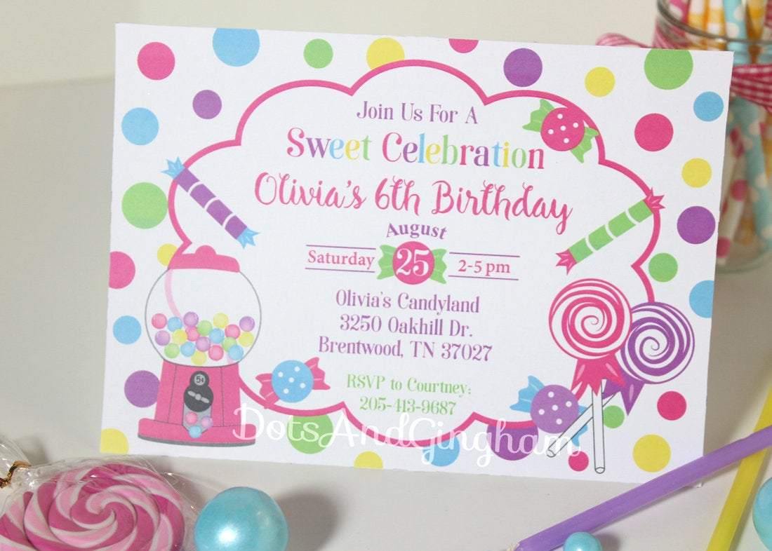 Sweet Shop Birthday Party Invitation - DotsAndGingham