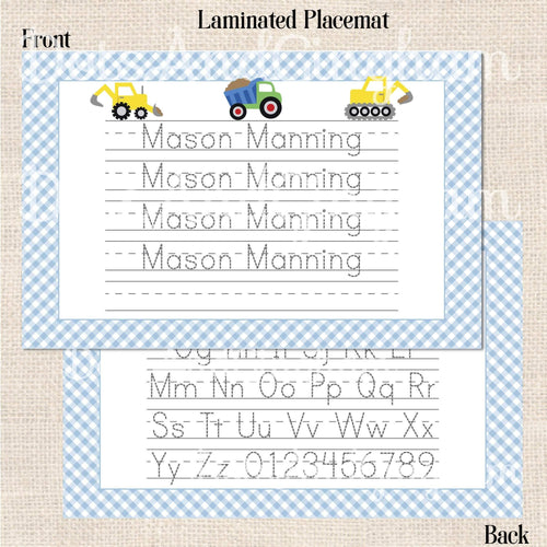 Personalized Construction Tracing Placemat - DotsAndGingham