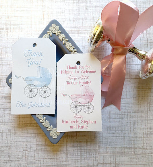 Watercolor Baby Carriage Tag, Baby Carriage, Pram, Baby Shower Favor Tag, Hospital Nurse Tag, Grandmillenial