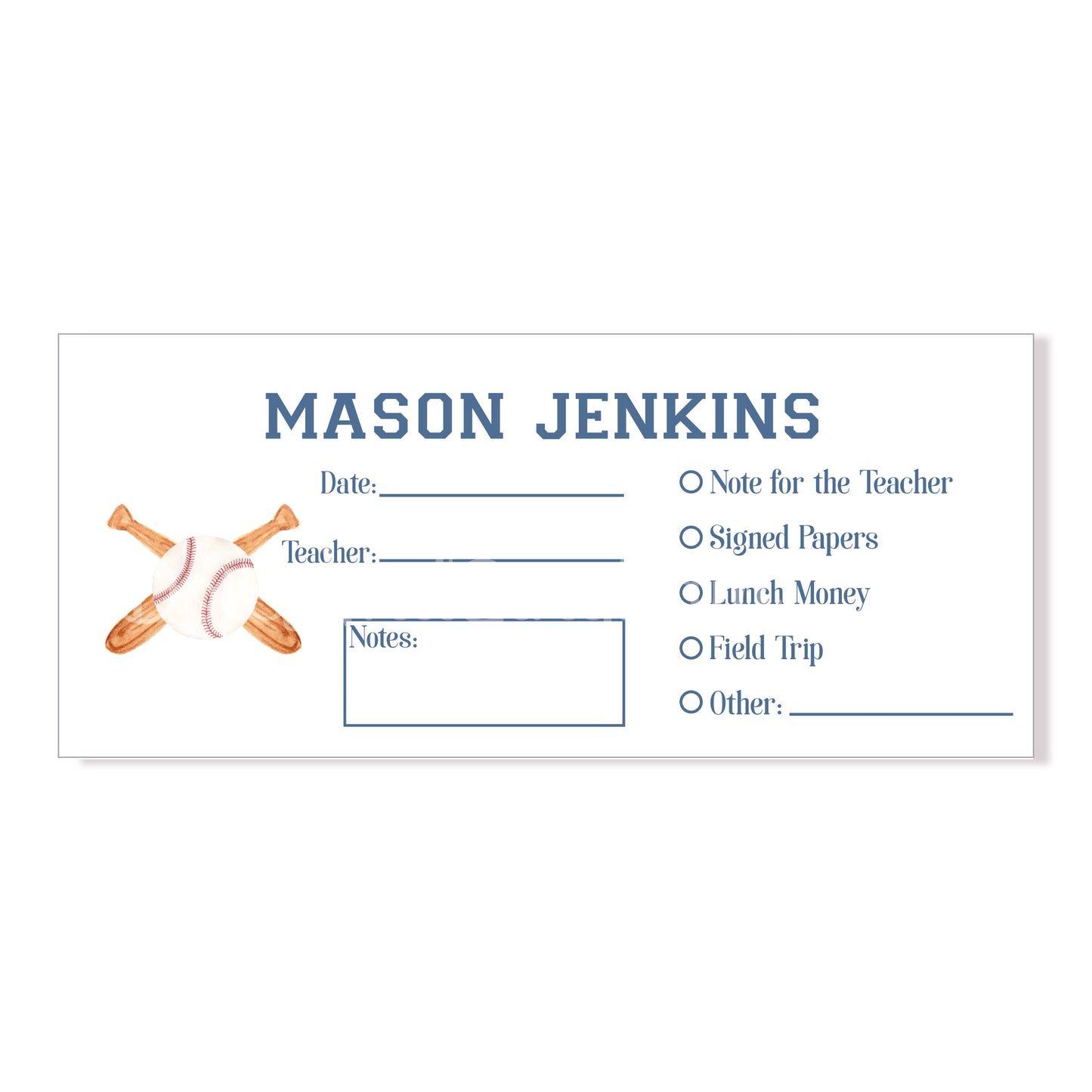 Baseball School Envelopes