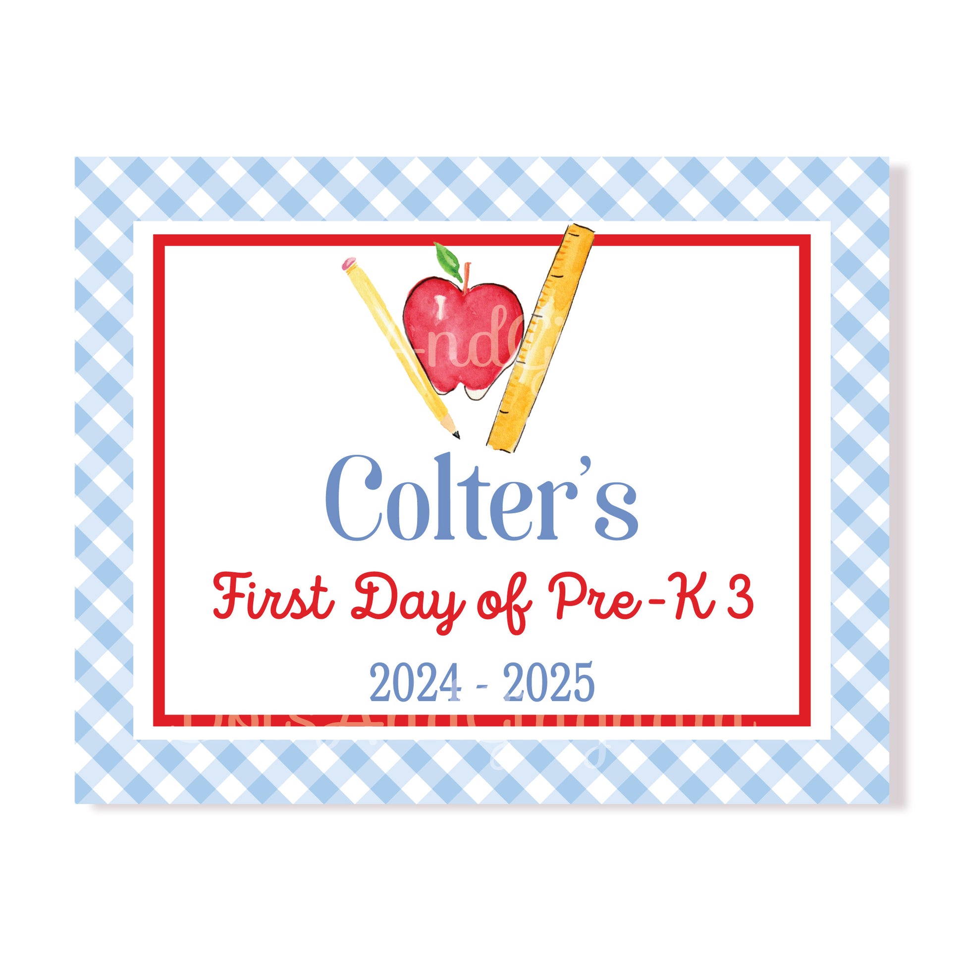 First Day of School Sign, Watercolor School Sign, Gingham School Sign, Kindergarten, Back to School