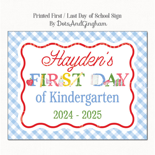 First Day of School Sign, Watercolor School Sign, Gingham School Sign, Kindergarten, Back to School