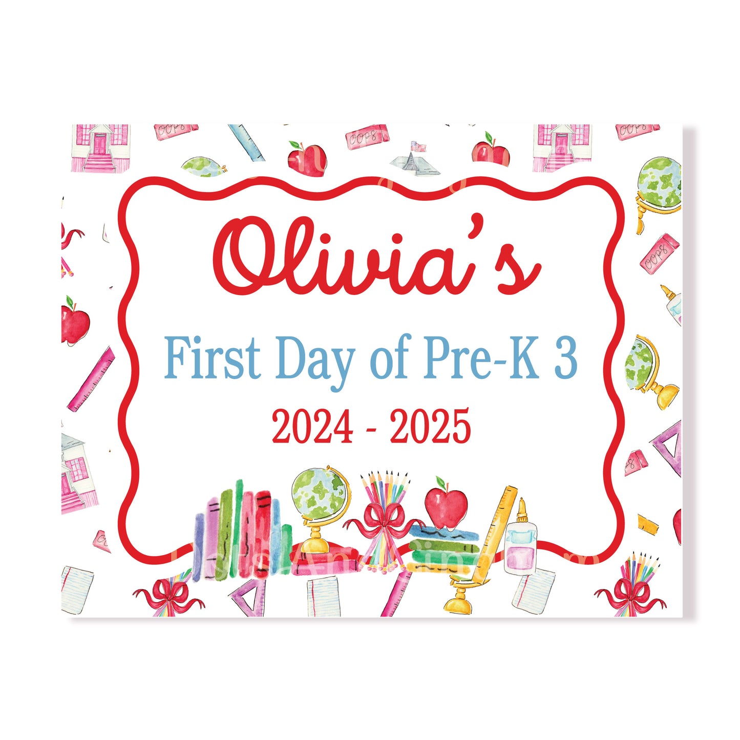 First Day of School Sign, Watercolor School Sign, Gingham School Sign, Kindergarten, Back to School