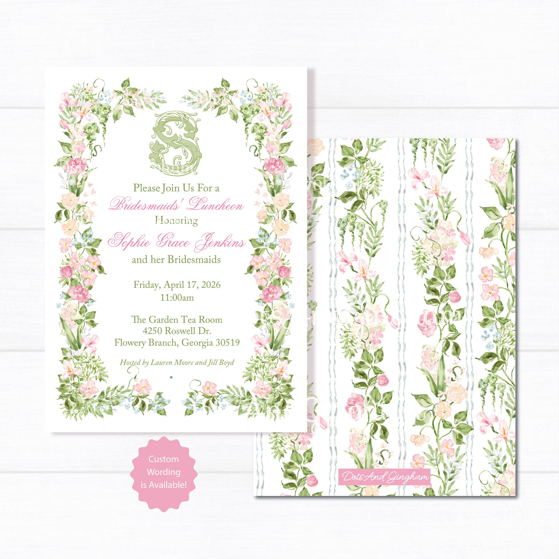 Spring Floral Bridal Luncheon Invitation - DotsAndGingham