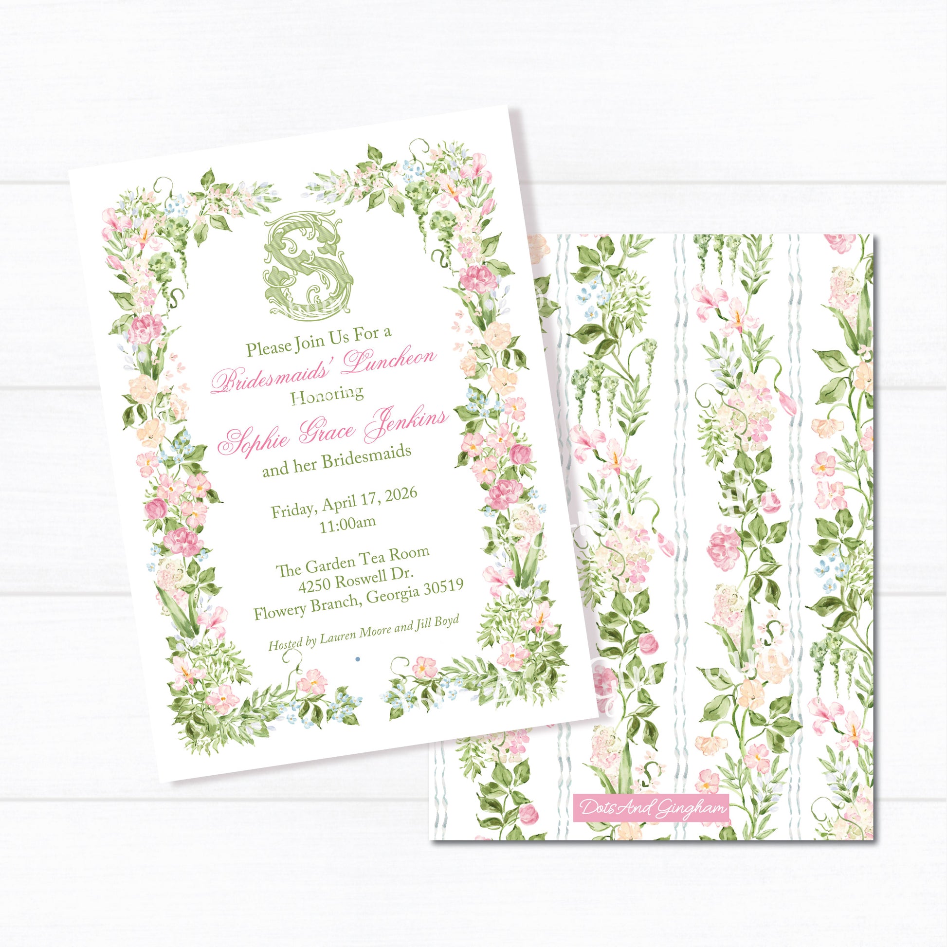 Spring Floral Bridal Luncheon Invitation - DotsAndGingham
