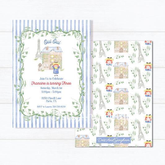 French Girl Invitation, Madeline Birthday Invitation