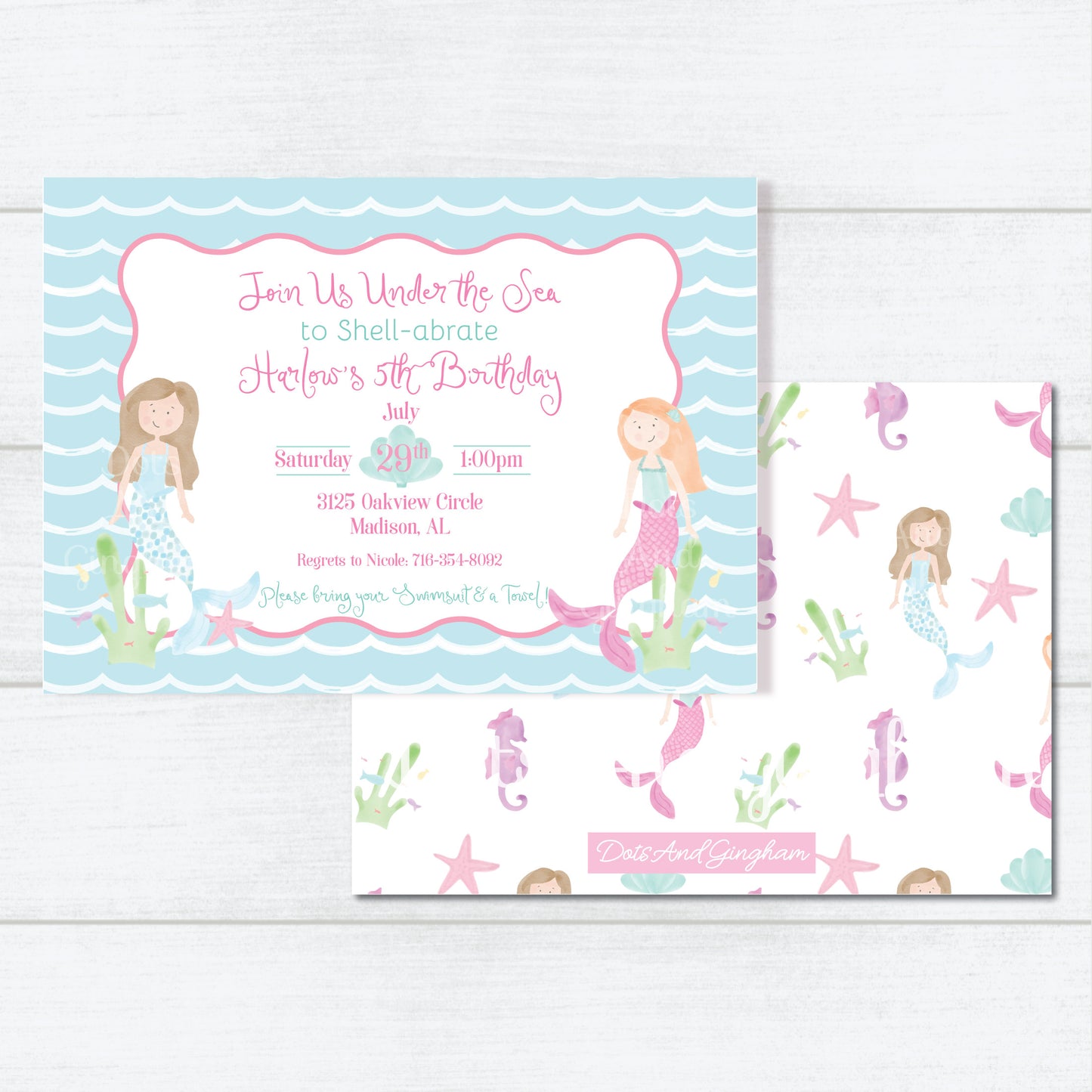 Watercolor Mermaid Birthday Invitation