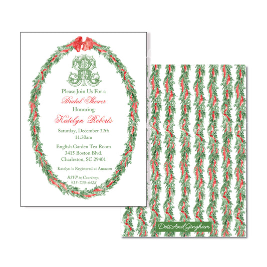 Christmas Red Bow Bridal Shower Luncheon Invitations