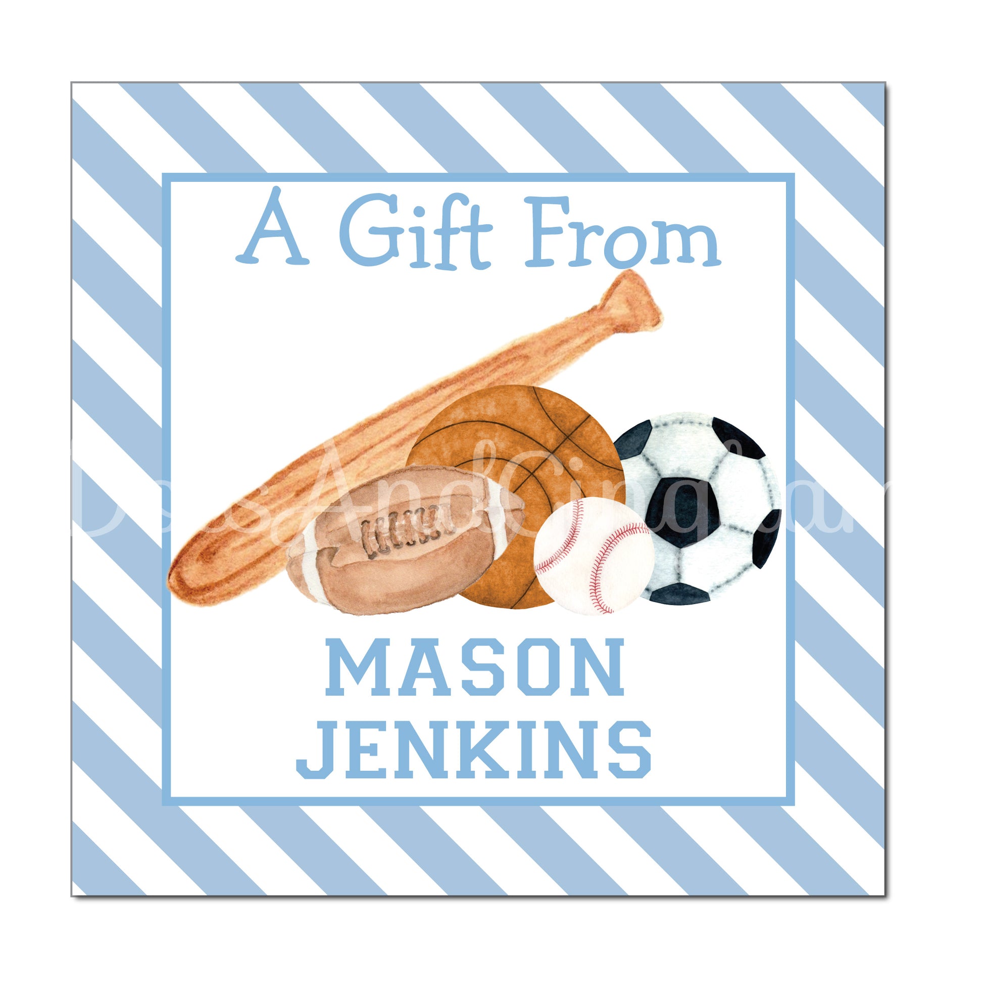 Sports Gift Tag, Sports Tag, Sports Sticker, Watercolor Sports Enclosure, Baseball Tag, Soccer Tag, Football Tag