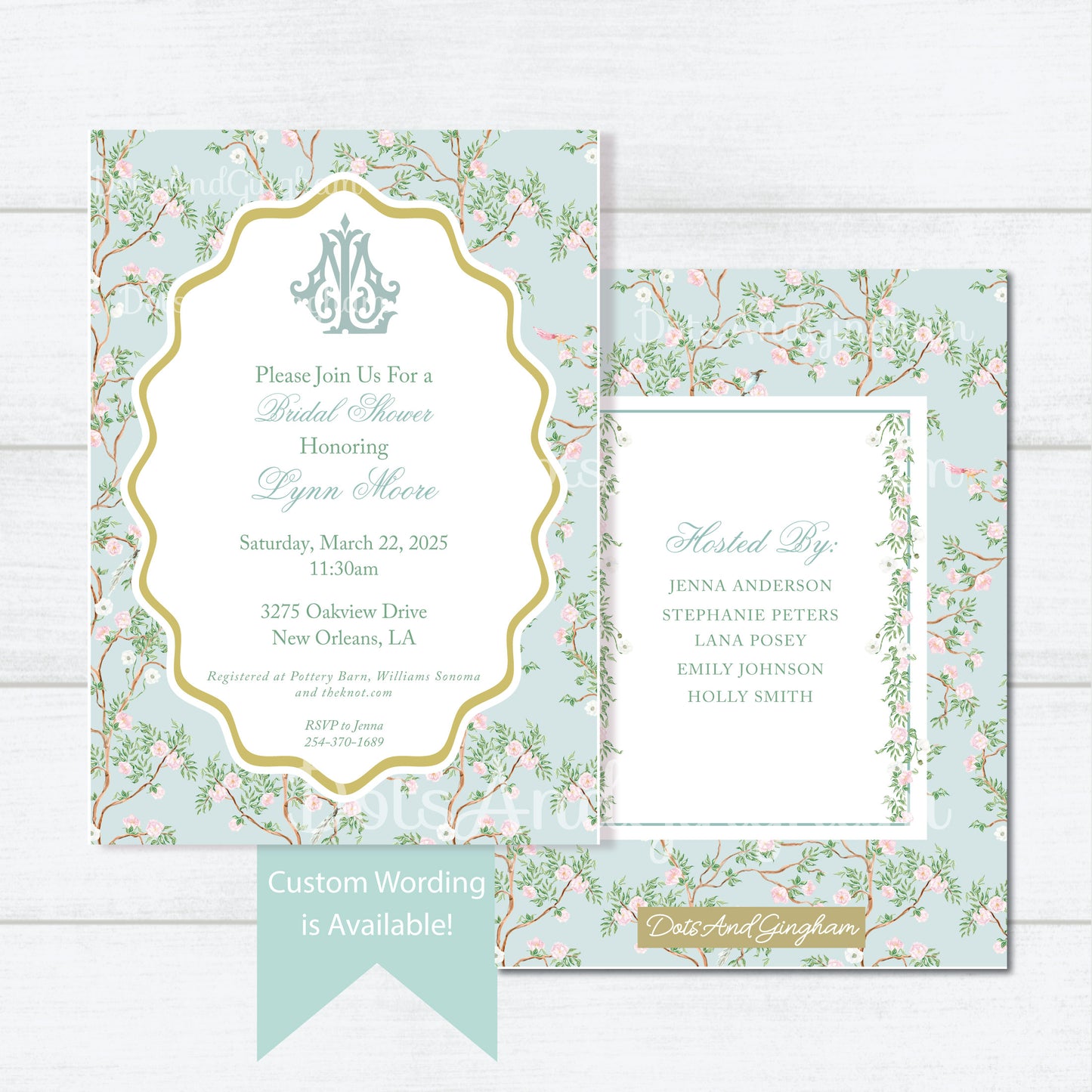 Spring Chinoiserie Bridal Shower Luncheon Invitation