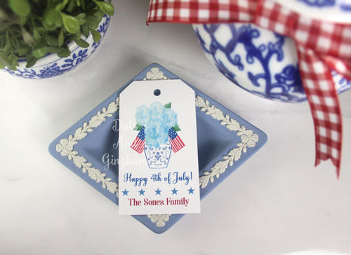 Hydrangea Ginger Jar with Flags Gift Tags