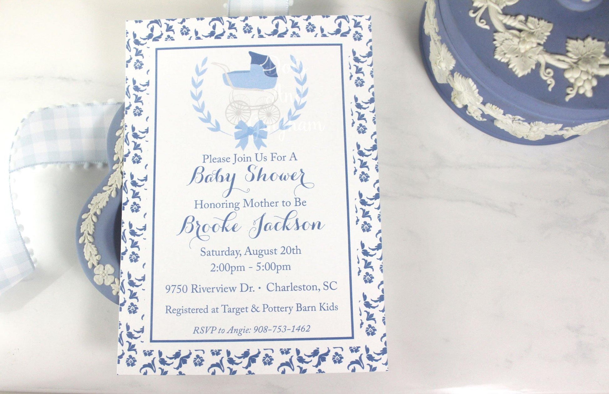 Chinoiserie Baby Carriage Invitation - DotsAndGingham