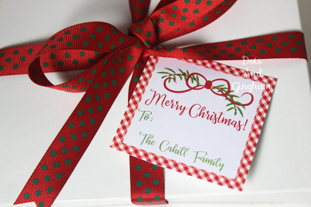 Christmas Greenery & Bow Tags or Stickers