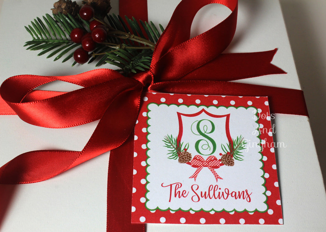 Christmas Initial Crest Tags or Stickers