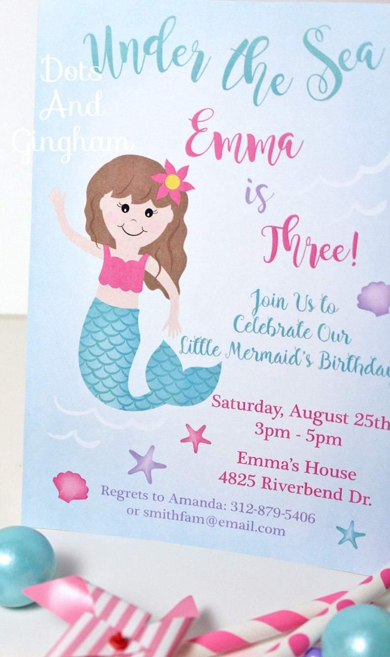 Mermaid Invitation, Under the Sea Invitation - DotsAndGingham