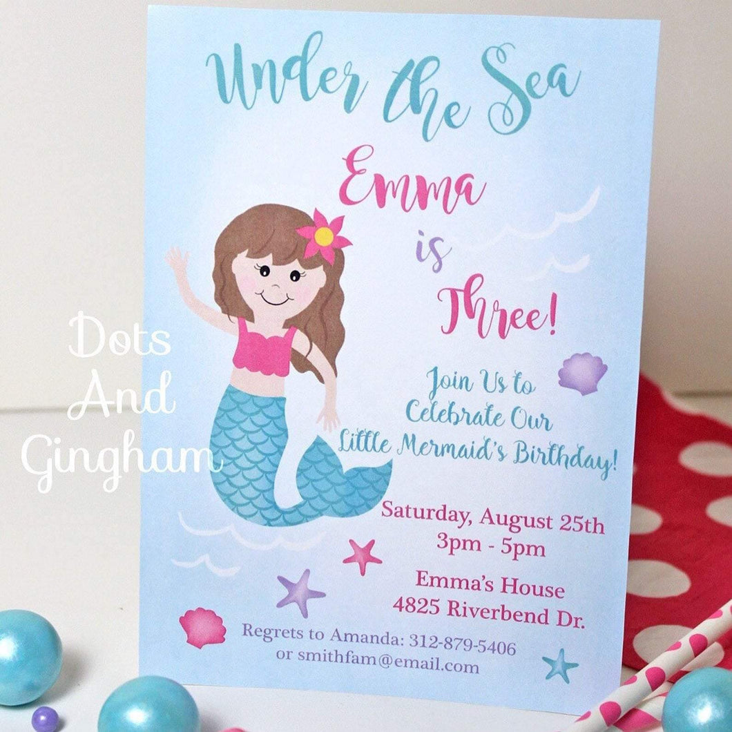 Mermaid Invitation, Under the Sea Invitation - DotsAndGingham