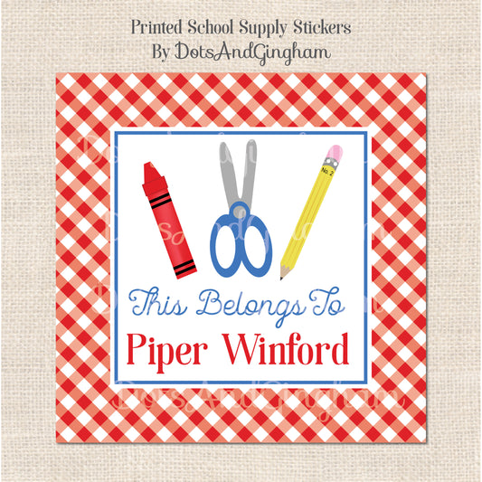 School Supply Stickers, Back to School Labels - DotsAndGingham