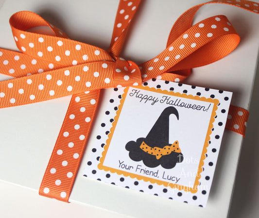 Halloween Witch Hat Tags or Stickers - DotsAndGingham