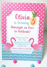 Load image into Gallery viewer, Flamingo Birthday Invitation - DotsAndGingham
