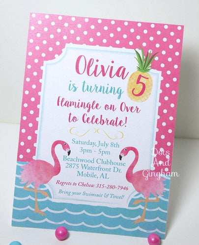 Flamingo Birthday Invitation - DotsAndGingham