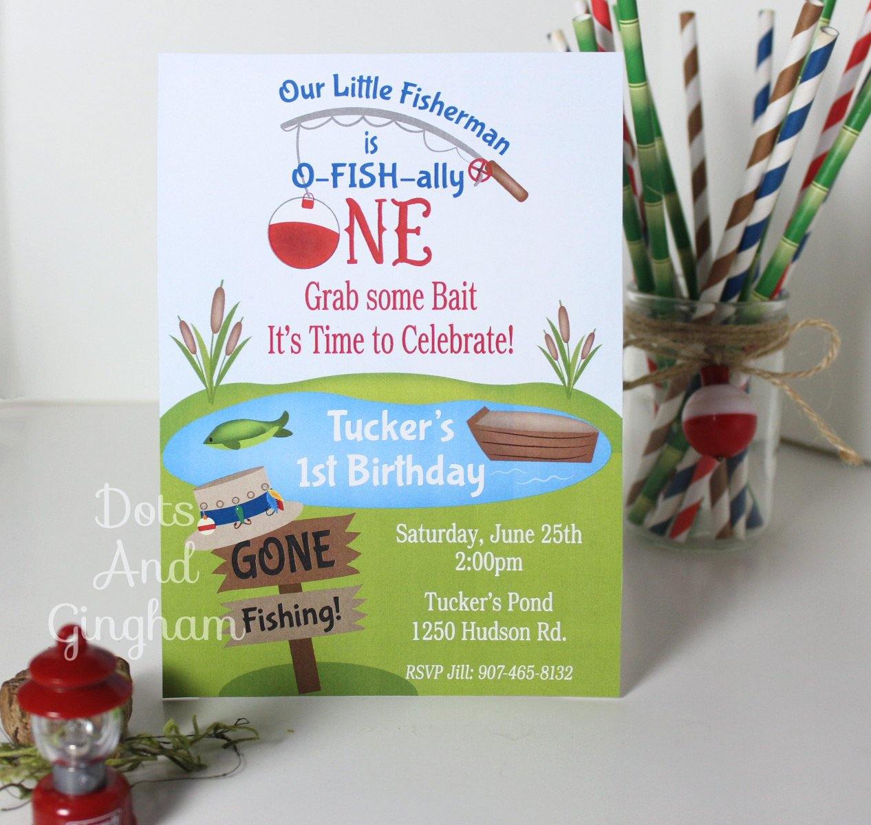 Fishing Birthday Invitation - DotsAndGingham