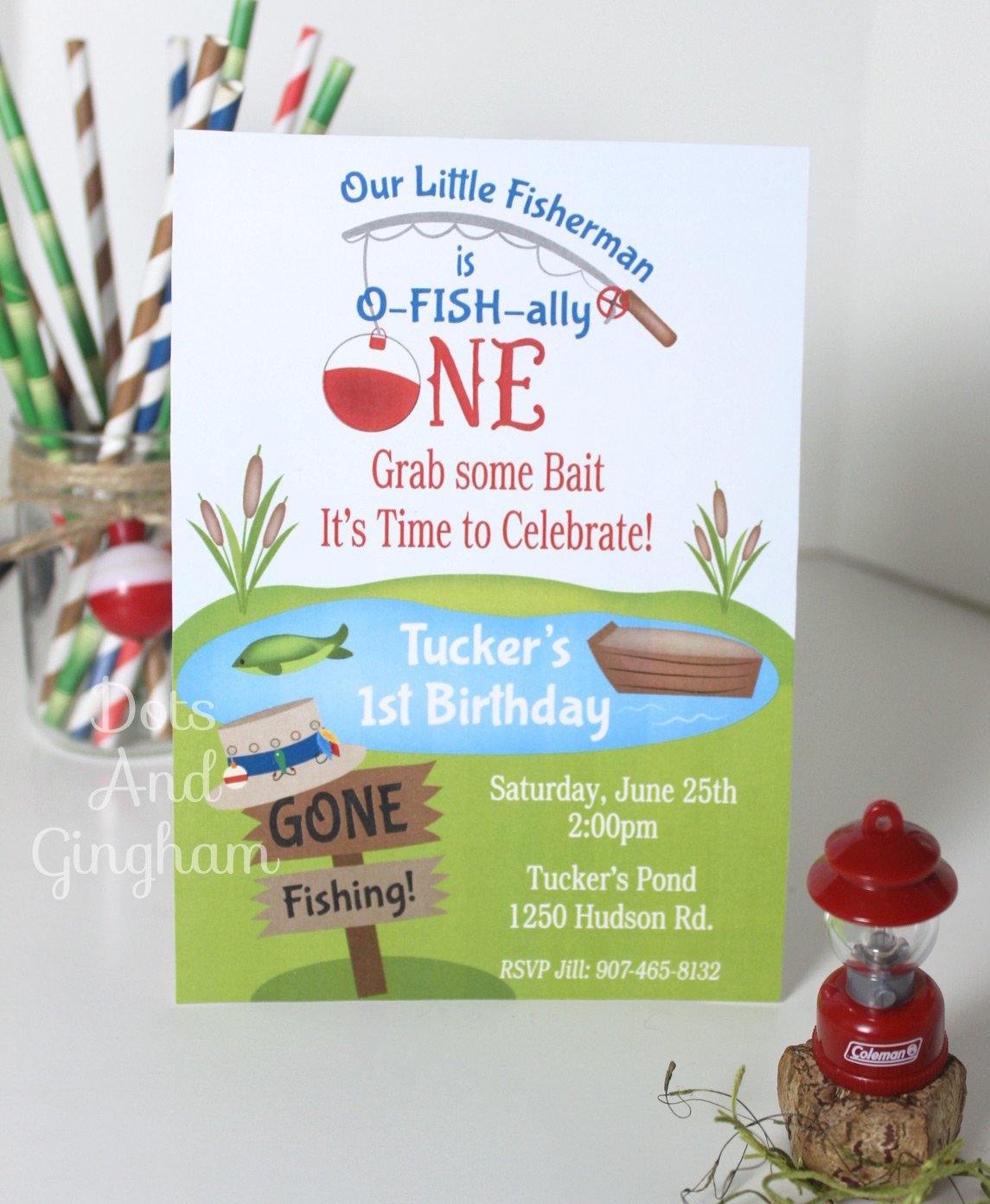 Fishing Birthday Invitation - DotsAndGingham