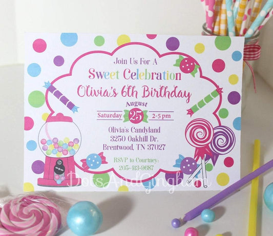 Sweet Shop Birthday Party Invitation - DotsAndGingham