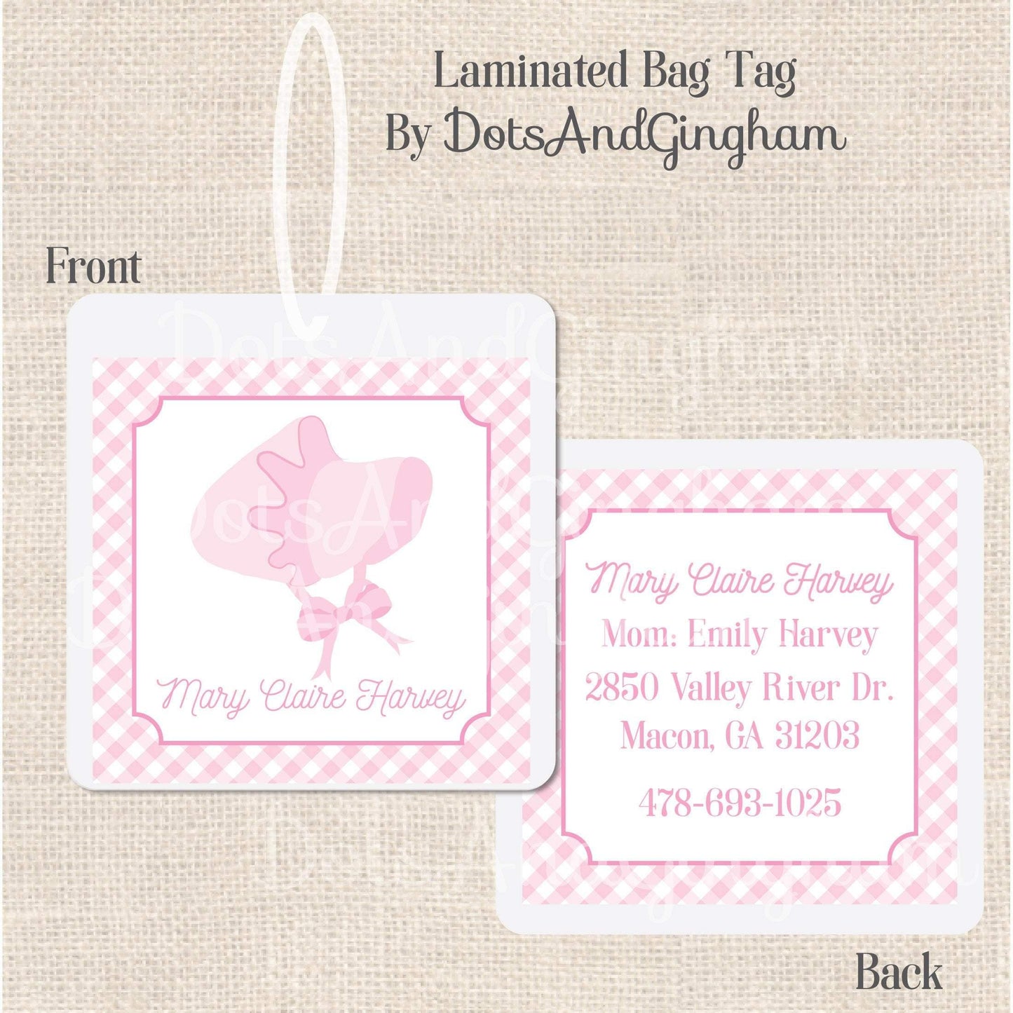 Bonnet Diaper Bag Tag - DotsAndGingham