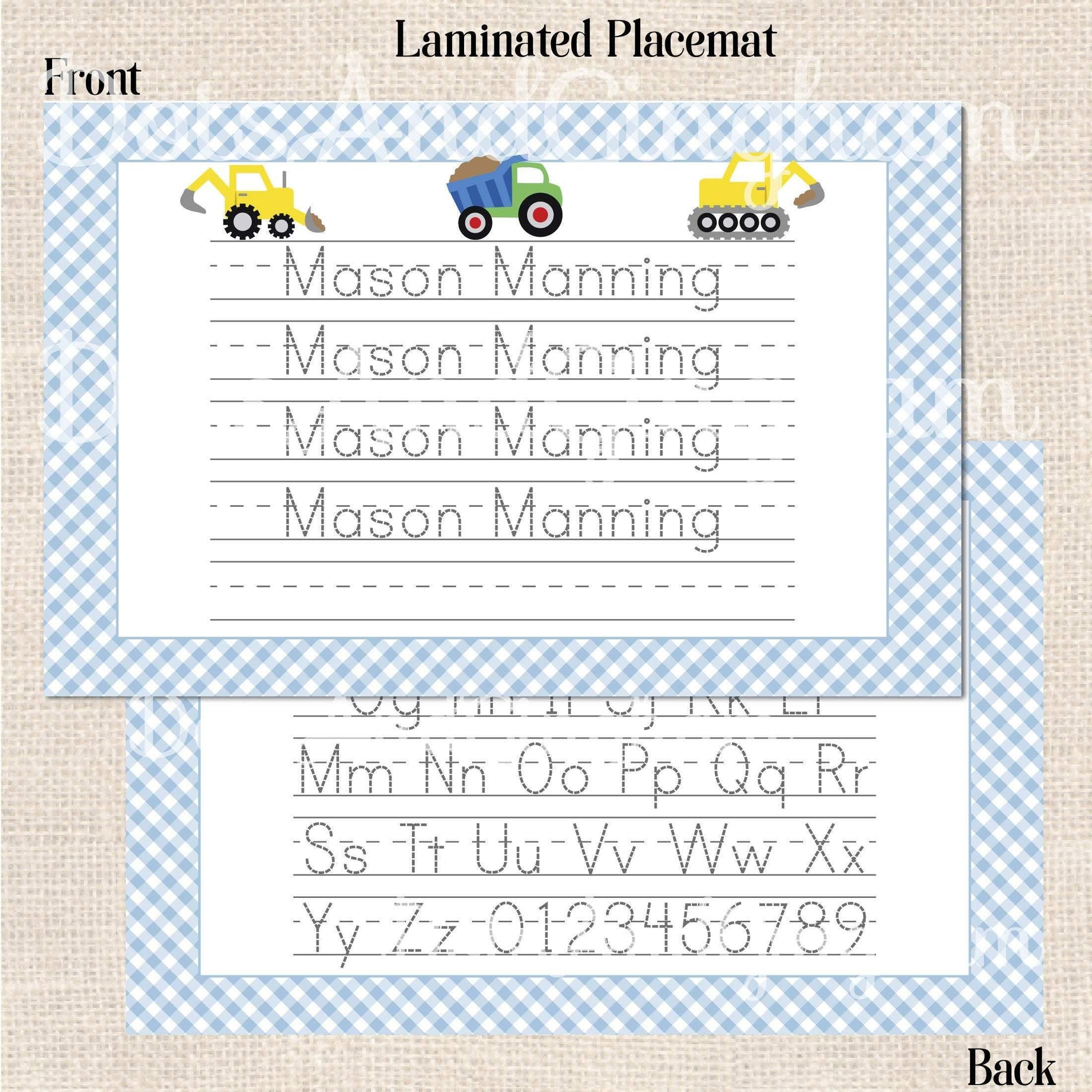 Personalized Construction Tracing Placemat - DotsAndGingham