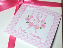 Load image into Gallery viewer, Floral Bow Initial Crest Gift Tags or Stickers - DotsAndGingham
