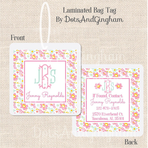 Liberty Floral Monogram Bag Tag - DotsAndGingham