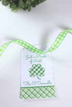 Load image into Gallery viewer, St Patricks Day Tags / Personalized Clover Gift Tags / St Patricks Day Gift Tags / Clover Enclosure Card / Luck of the Irish / Gift Wrap - DotsAndGingham
